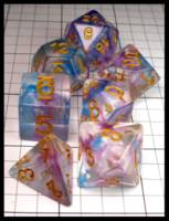 Dice : Dice - Dice Sets - Chinese Dice Clear with Smokey Swirls Pink and Blue with Gold Numerals - JA Collection Mar 2024